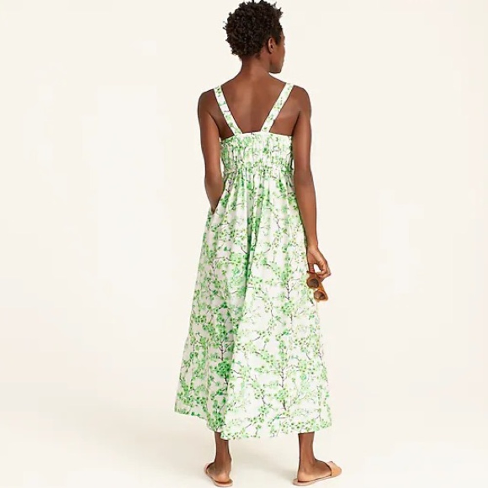 J. Crew - Gathered Tank Midi Dress in Lime Green Cherry Blossom Floral - Picture 3 of 4